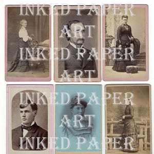Fotografias Francesas Antigas CDV's Cartões de Armário de Lata Pontos Focais Kit de Papel Digital Objetos Efémeros Diário de Recortes Arte em Mídia Mista Download