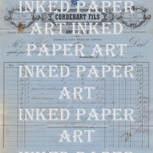 Kit de papel digital para facturas, libros de contabilidad, letras plegadas en azul francés antiguo, efímeras, diarios basura, álbumes de recortes, arte en técnica mixta, descargas de escaneos originales
