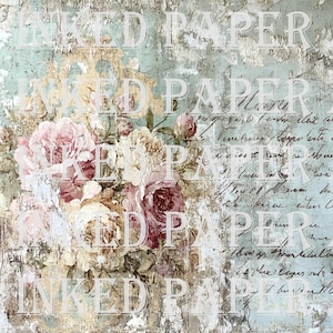 Antieke armoedige oude versleten rozen bloemen Frans schrift digitale papierkit Ephemera junk Journal Scrapbook Mixed Media Art originele scan downloaden