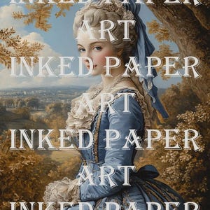 Kit de papel digital com pontos focais para mulheres, dama da moda francesa azul antiga, Marie Antoine, itens efêmeros, diário de recortes, mídia mista para download