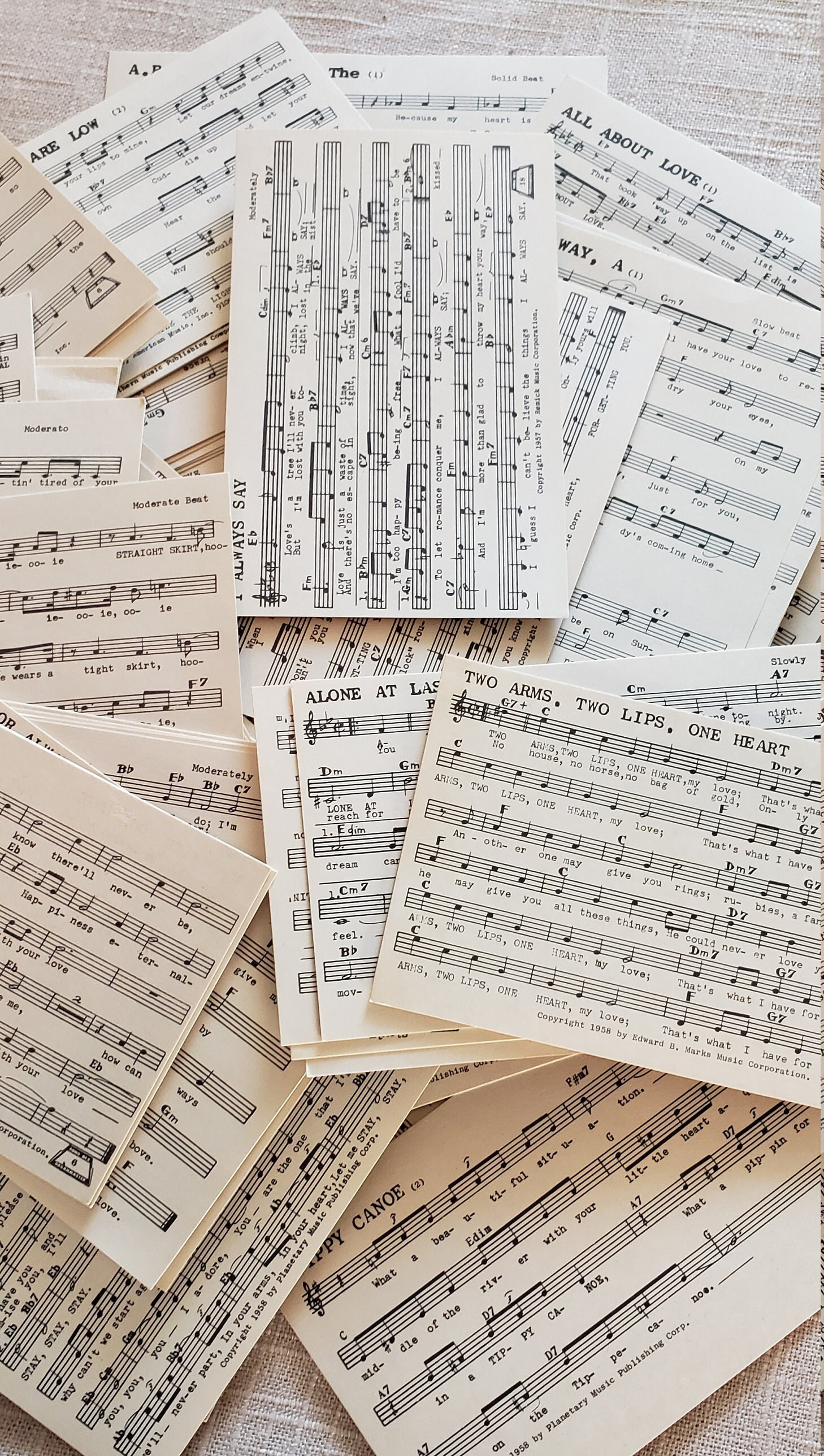 15 Vintage 1940's Tuneadex Sheet Music Index Cards for Junk Journal Ephemera Journal Cards Tags Scrapbook Decoupage Card Catalog Radio Band