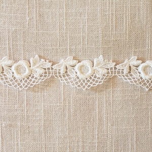 Vintage 1&quot; White Lace Sold By The Yard Made In The USA Decorative Sewing Trim Scalloped Venice Chantilly Guipure Bobbin Applique Raschel