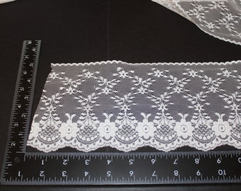 Vintage 5" White Floral Lace Trim, USA Made, Sold By The Yard