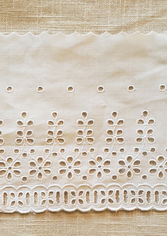 Vintage 6 1 2 White Eyelet Lace Sold by the Yard Made in the USA