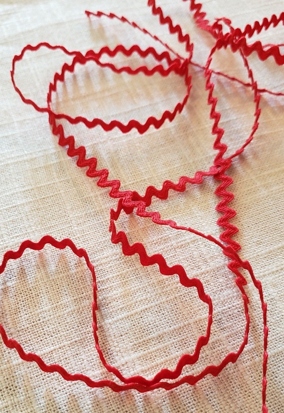 vintage rickrack sewing trim lot, red rick-rack for craft projects or ribbon