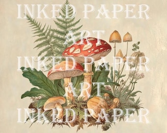 Antique French Botanical Mushrooms Field Notes Forest Digital Paper Kit Ephemera Junk Journal Scrapbook Mixed Media Art Download