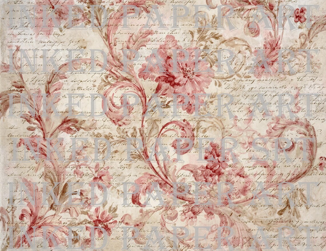 Pink French Floral Digital Paper, Shabby Chic Ephemera (digital ...