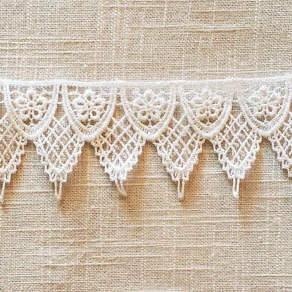 Vintage 2" White Lace Sold By The Yard Made In The USA Decorative Sewing Trim Scalloped Venice Chantilly Guipure Bobbin Applique Raschel