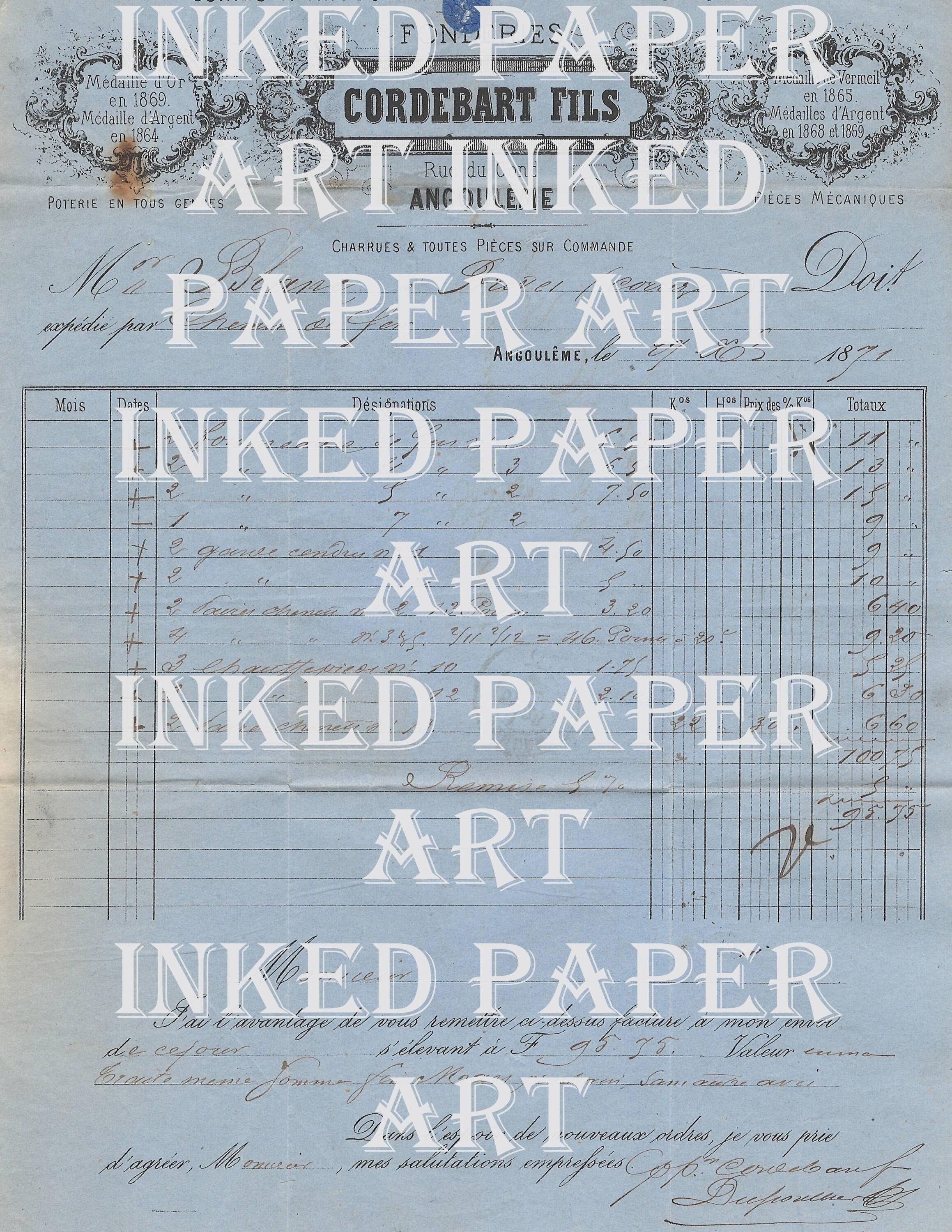 Antique French Blue Folded Letters Invoices Ledger Digital Paper Kit Ephemera Junk Journal Scrapbook Mixed Media Art Download Original Scans