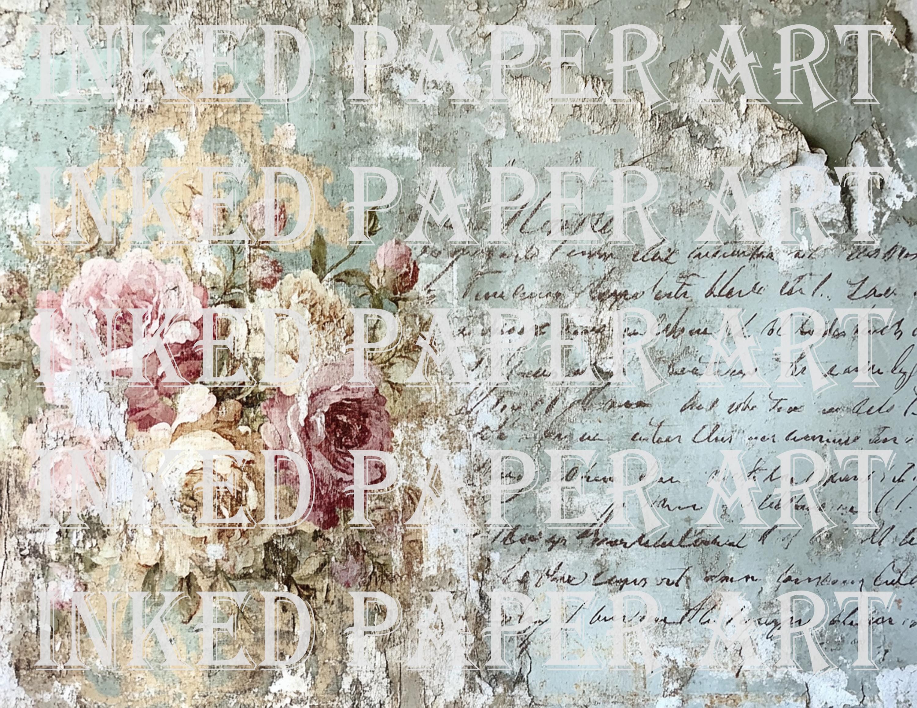 Antique Shabby Old Worn Roses Flowers French Script Digital Paper Kit Ephemera Junk Journal Scrapbook Mixed Media Art Download Original Scan