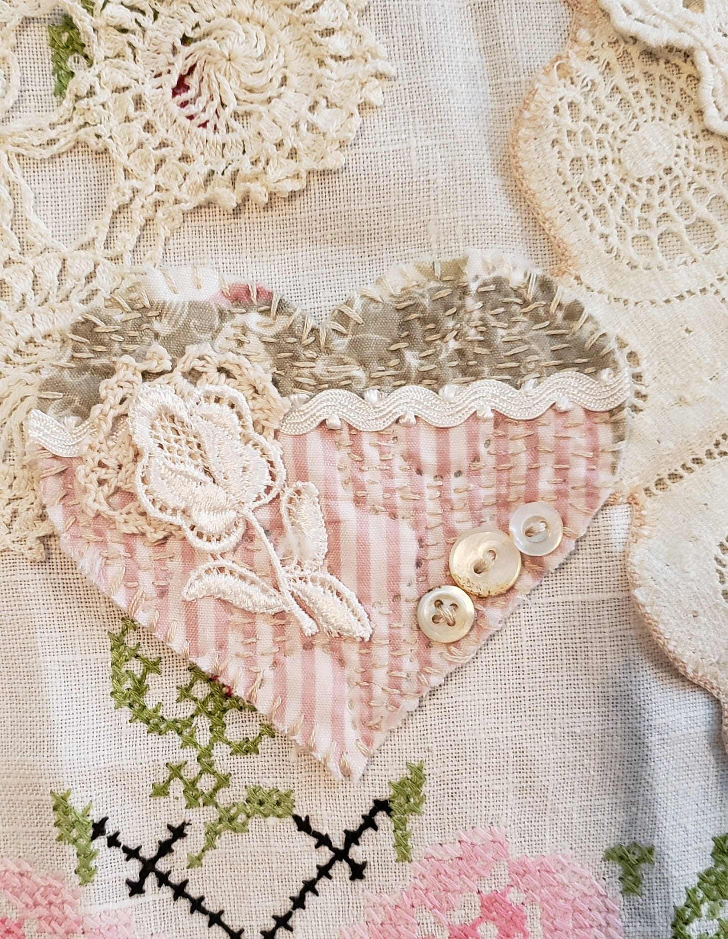 Pretty Shabby Chic Quilt Heart Slow Stitch Kit Junk Journal Etsy