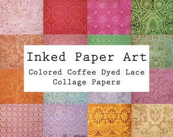 Coffee Dyed Lace Paper, Collage Kit: Junk Journal, Scrapbook (Digital Download)