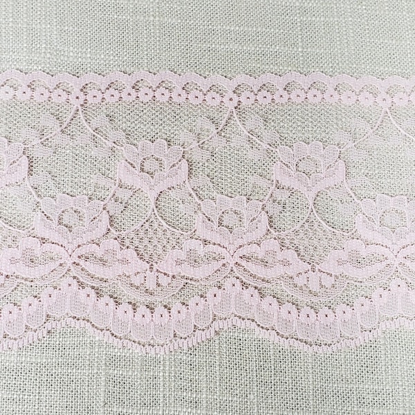 Vintage Scalloped 4" Light Pink Lace Sold By The Yard Made In The USA Decorative Sewing Trim Venice Guipure Bobbin Applique Chantilly Wide