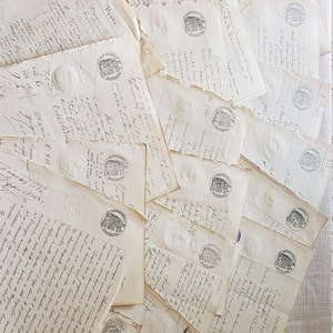 Set di 4 antichi documenti legali francesi scritti a mano risalenti al 1800 Ephemera Junk Journal Paper Envelope Vintage Stamps Letters Dossier