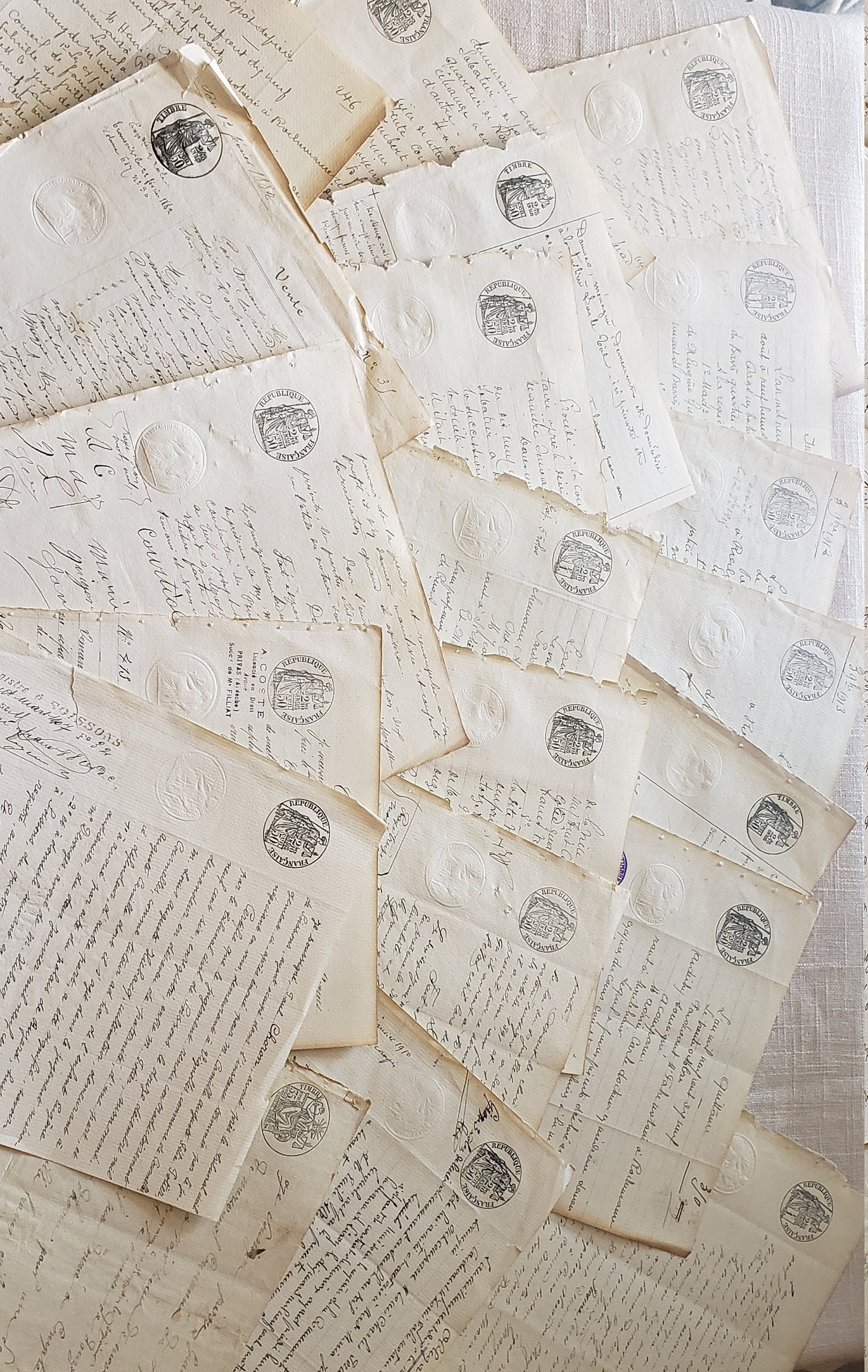 Set of 4 Antique French Hand Written Legal Documents Dating From 1800 Ephemera Junk Journal Paper Envelope Vintage Stamps Letters Dossier