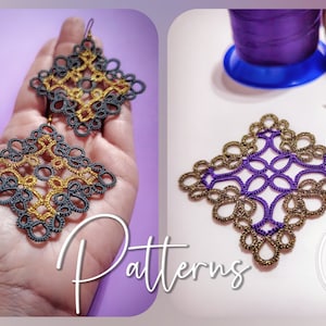 Peony graphic patterns in 2 different versions, for tatting work, optimal for earrings and pendants and other accessories