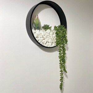 Wall Planters Circular Set 3 Colours Inc Artificial Plants LED Lights Pearl White Stones image 2
