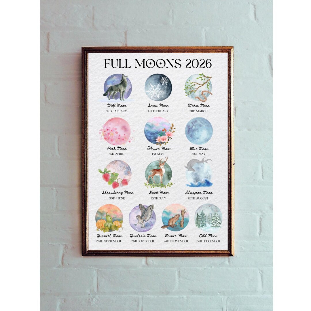2026 Full Moon Calendar Printable: Witchy Celestial Art (digital ...