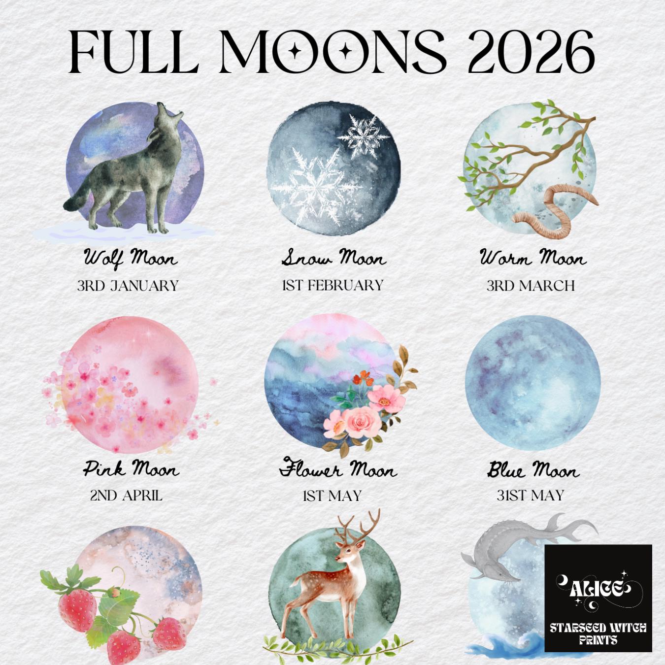 2026 Full Moon Calendar Printable: Witchy Celestial Art (digital ...