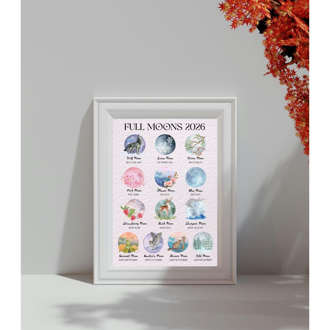 2026 Full Moon Calendar Printable: Witchy Celestial Art (digital