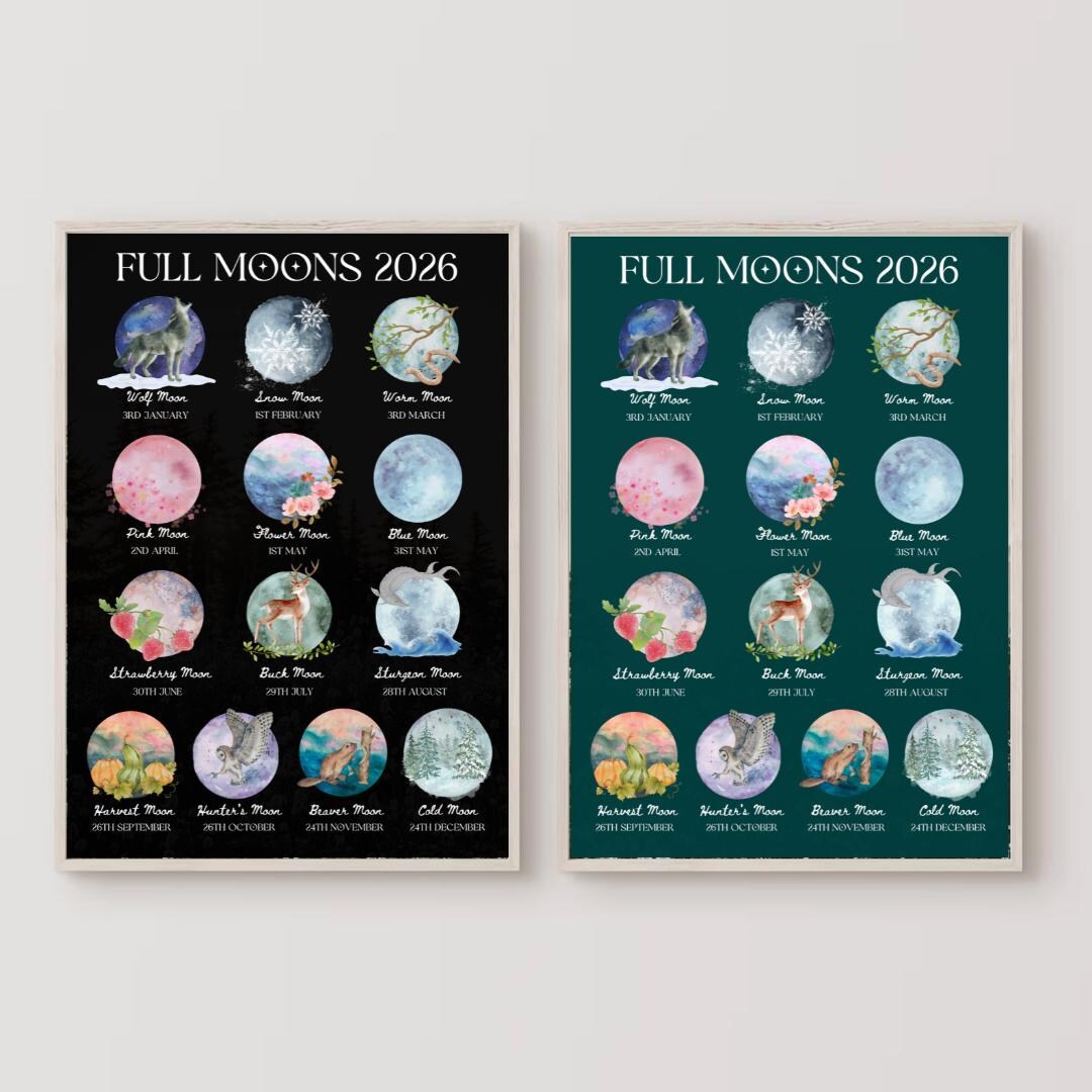 2026 Full Moon Calendar Printable: Witchy Celestial Art (digital