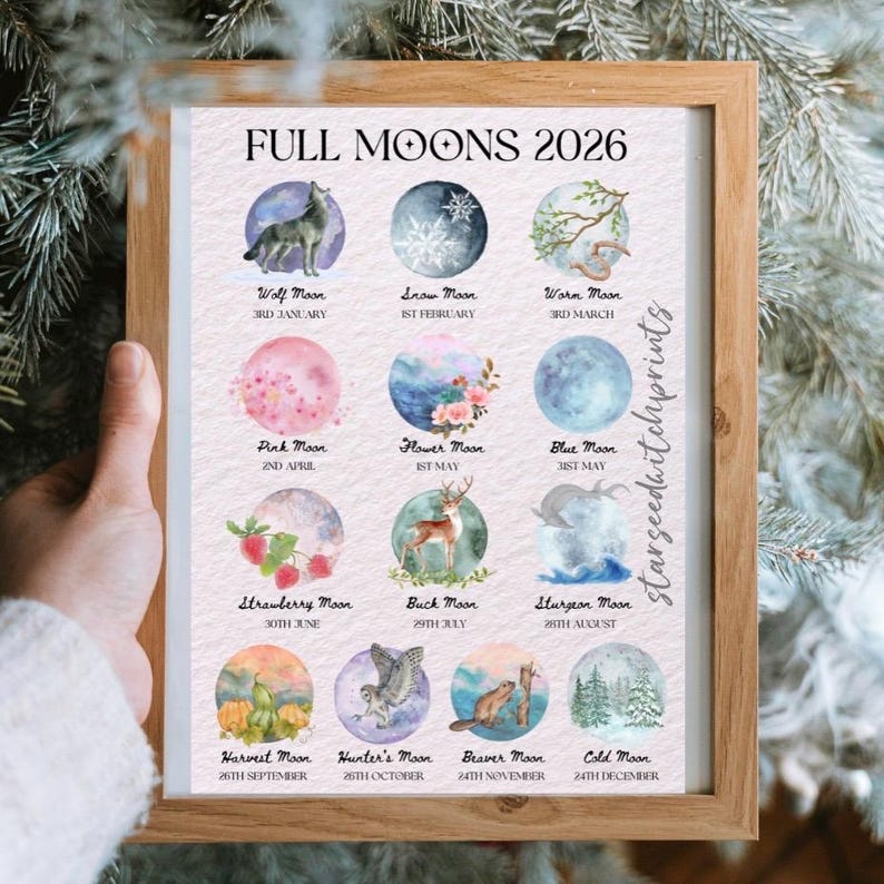 2026 Full Moon Calendar Printable: Witchy Celestial Art (digital ...