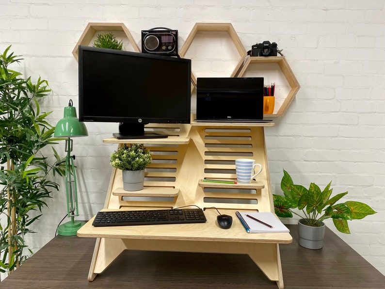 Adjustable Standing Workstation Birch Plywood Desktop Etsy UK