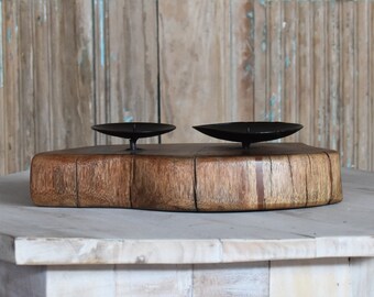 Acacia Wood Live Edge Candle Holder, Vintage Home Decor