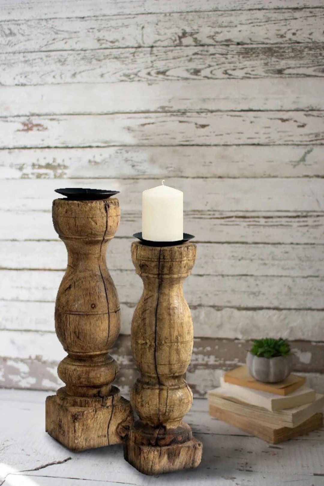 Vintage Wood Candle Holders Set of 2 Candle Stick Collection Home Decor ...