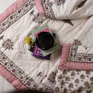Quilts van Indiaas katoen, met handblokken bedrukt, all-season deken Warm, zacht en ademend Omkeerbaar tweepersoonsbed (90x108&quot;) Premiumkwaliteit