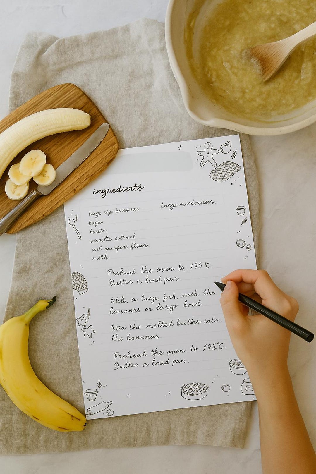 Printable Recipe Template (empty Baking Sheet With Decorative Drawings ...