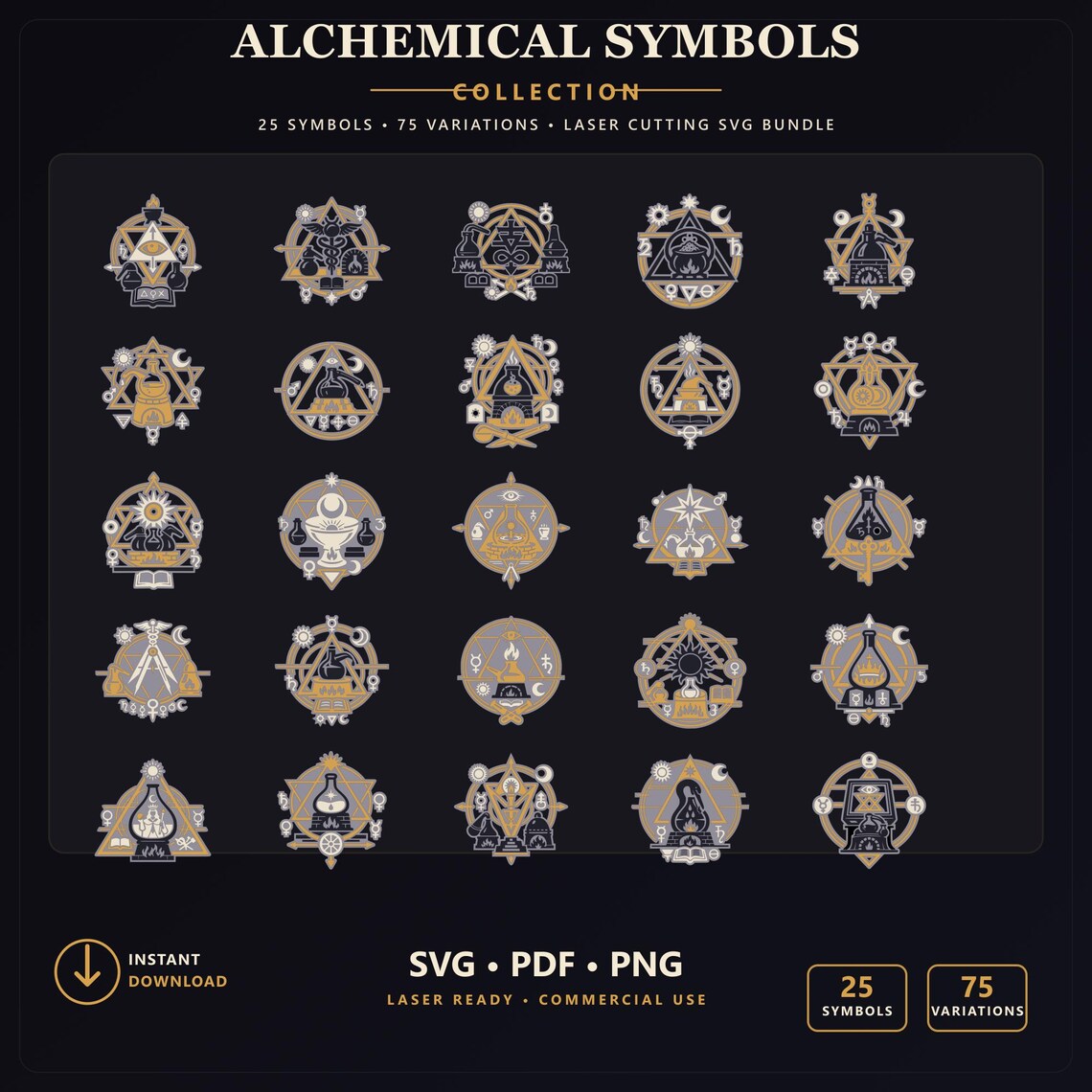 Alchemical Symbols Collection SVG PNG PDF Bundle | 25 Symbols | Sanctum ...