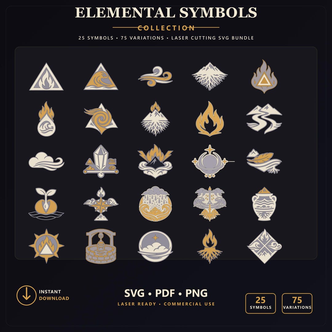 Elemental Symbols Collection SVG PNG PDF Bundle | 25 Symbols | Sanctum ...