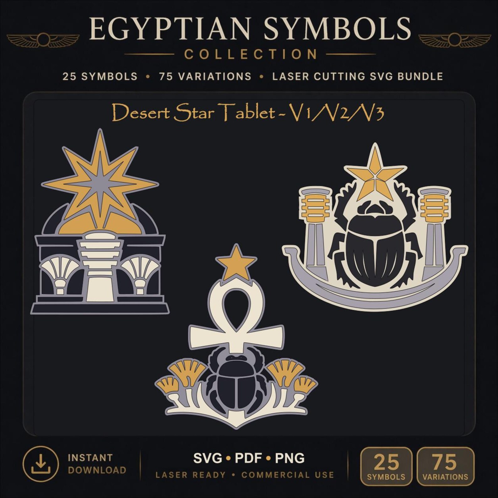 Egyptian Symbols Collection SVG PNG PDF Bundle | 25 Symbols | Sanctum ...