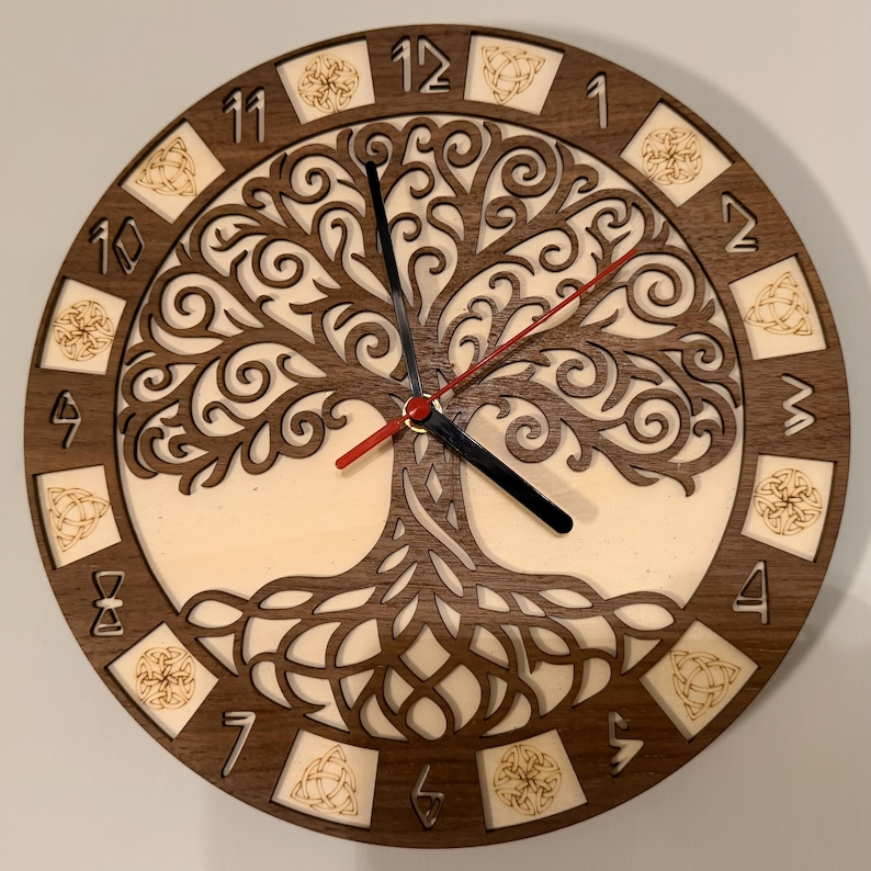 Norse Tree of Life Clock Laser Cut Files | Viking Rune Wall Clock .svg ...