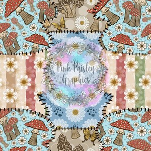Cottage Core - Patchwork - Mushroom - Floral - Seamless Design
