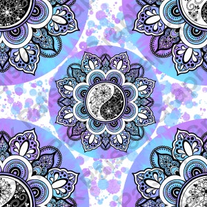 Teal & Purple Yin Yang Mandala - Watercolor - Seamless Design