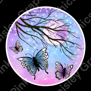 Butterfly Moonlight PNG - Clip Art - Sticker Design - High Res - Transparent Background