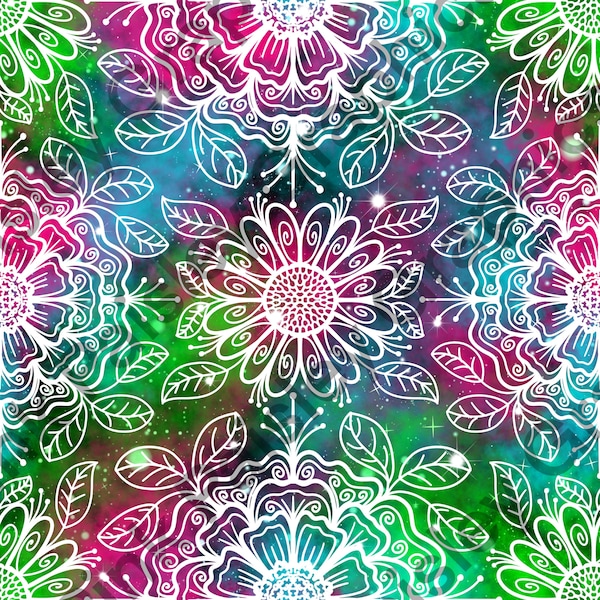 Floral Mandala - Space Mandala - Space Galaxy Design - Bright Colors - Seamless Design