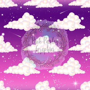 Sleepytime Clouds - Nighttime Sky - Stars - Girl Design - Seamless Design