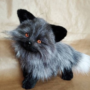 Realistic handmade cute plush Silver fox, plush fox, handmade fox, fox art doll, fox plushie toy,custom plush, fox plush, black fox