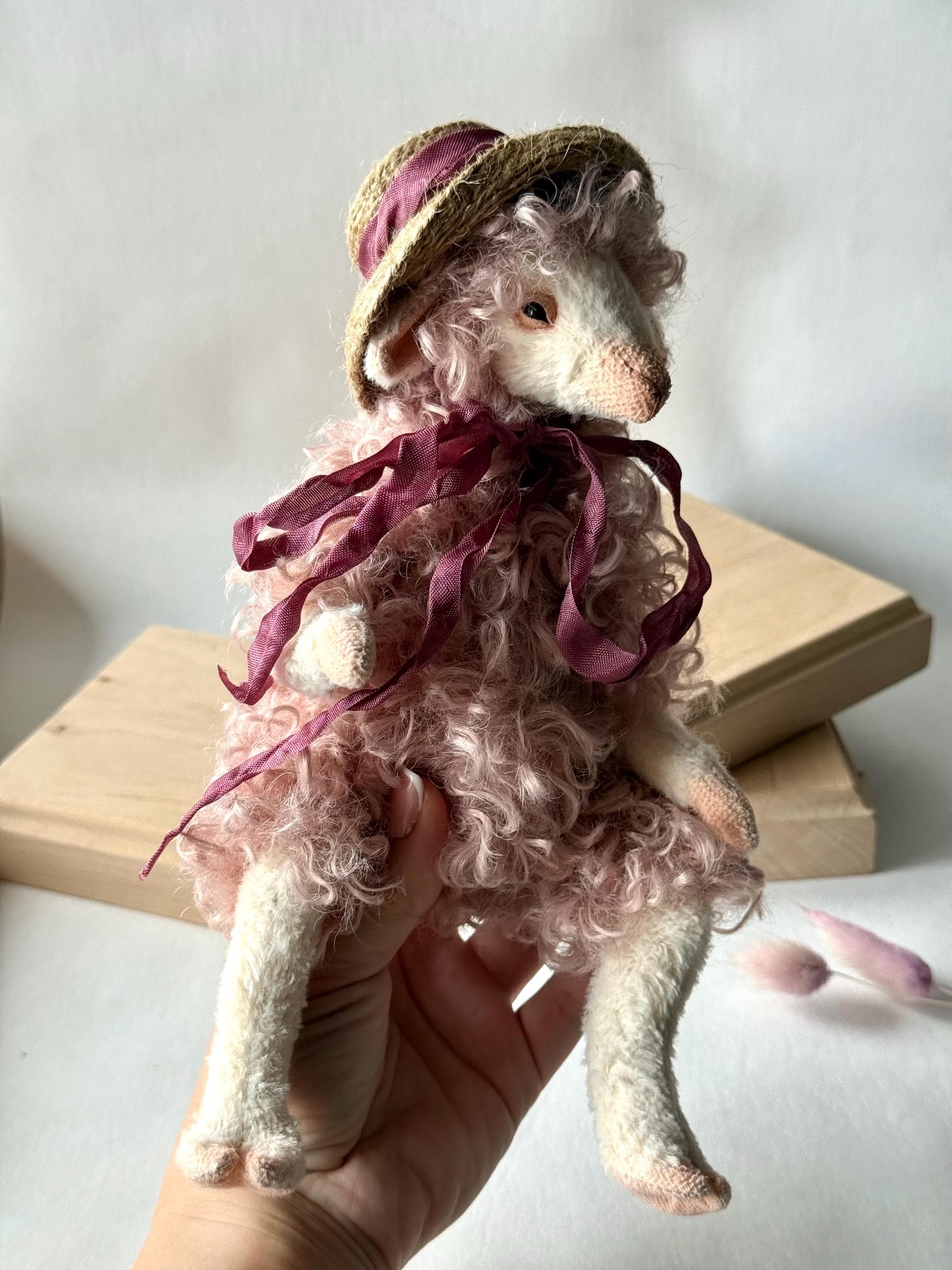 Sheep Pink Plush Doll, Sheep Art Doll, Teddy Sheep, Animal Doll