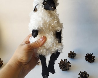 Black and white plushie sheep art doll, farm animal stuffed toys, sheep doll, ooak animals, custom sheep plush,animal doll,lamb doll