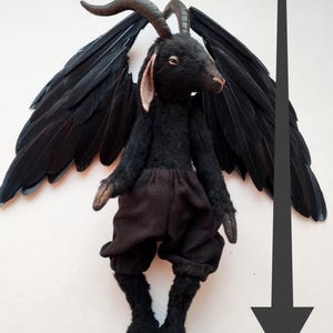 Black goat art doll, custom plush goat, stuffed animals, plushie goat doll, goat with wings, animal doll, magic doll, fantasy goat