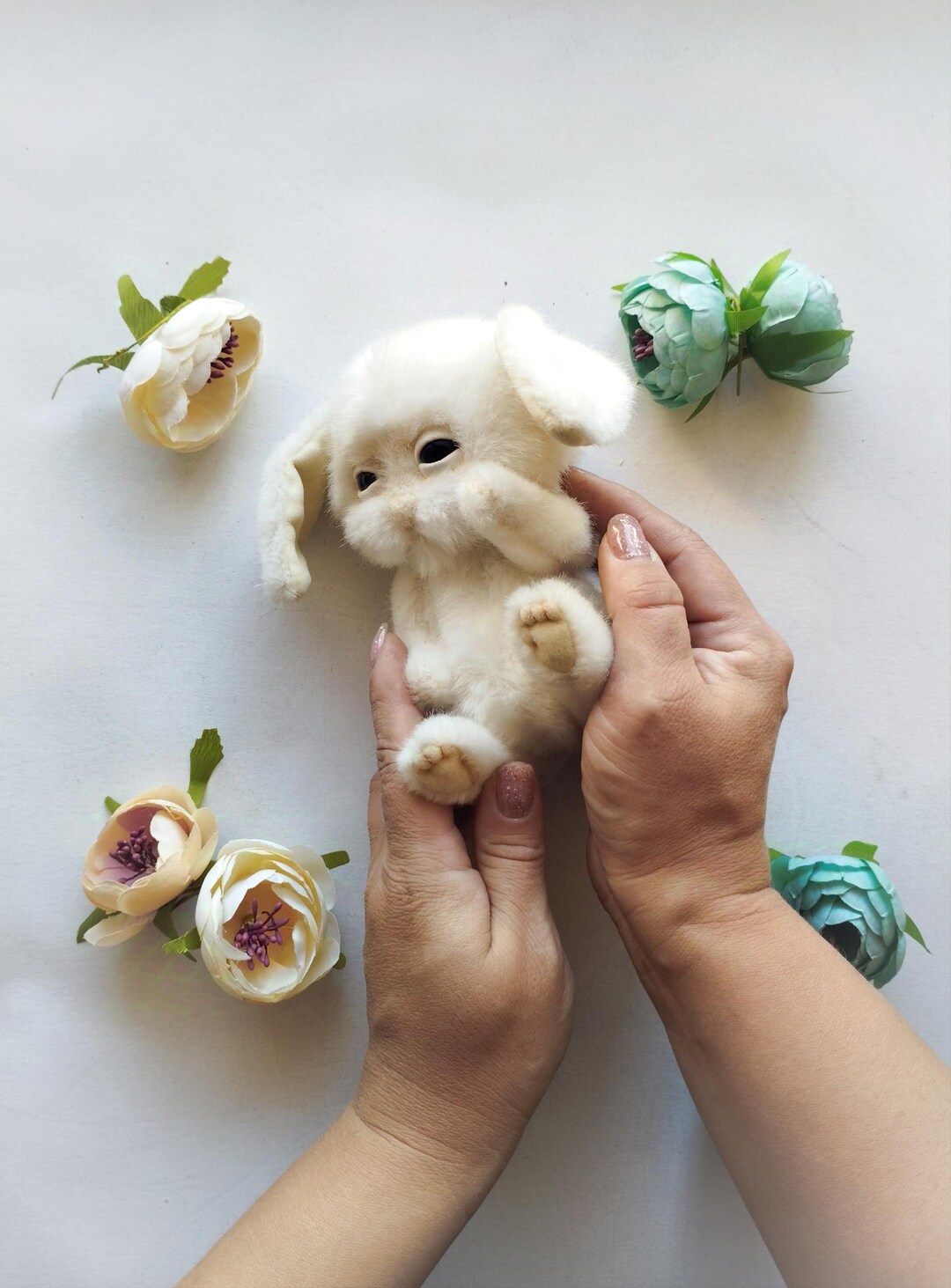 White Plush Bunny, Teddy Bunny, Custom Bunny Plush, Ooak Animals, White ...