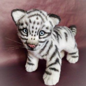 White tiger, Realistic handmade cute plush tiger, tiger cub, animal portrait, wild cat, tiger stuffed plush toy, tiger replica,custom plush