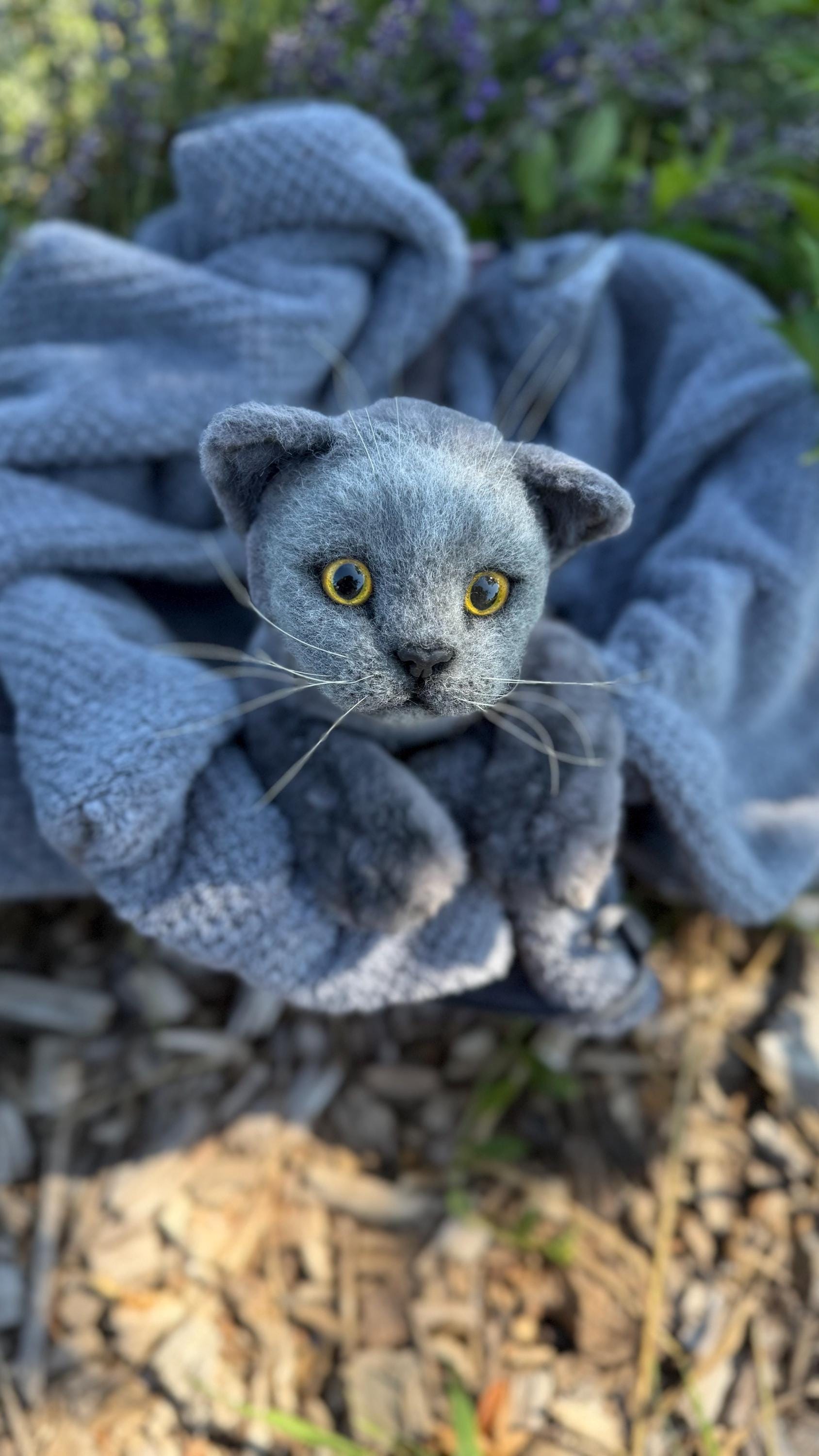 モンスイユ　MAY BLUE シャム猫　グレー　ぬいぐるみ シャム猫のぬいぐるみ、等身大の子猫のぬいぐるみ、手作りの猫の