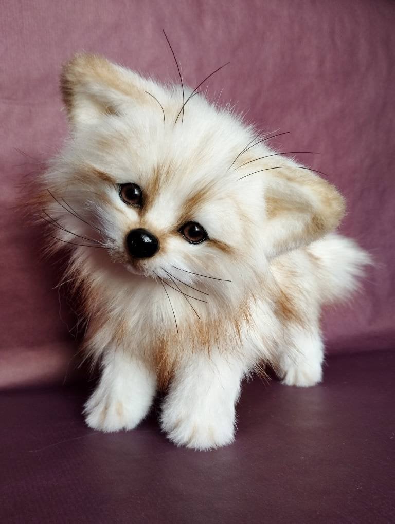 Realistic Handmade White Cute Plush Fox for Fox Lovers, Stuffed