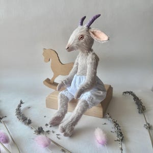 Lavender goat, teddy goat, goat art doll, plush goat, stuffed animals, farm animals, goat doll, animal doll