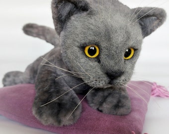 British cat,Kitten lifesize plush toy. Handmade collectible animal,realistic kitten toy as a gift, stuffed animals